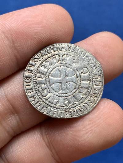 《竞宝斋》第406场 周日，周一，2场连拍 （全场包邮） 法国 1285-1305 菲利普四世 1 格罗斯 中世纪打制银币 3.58克