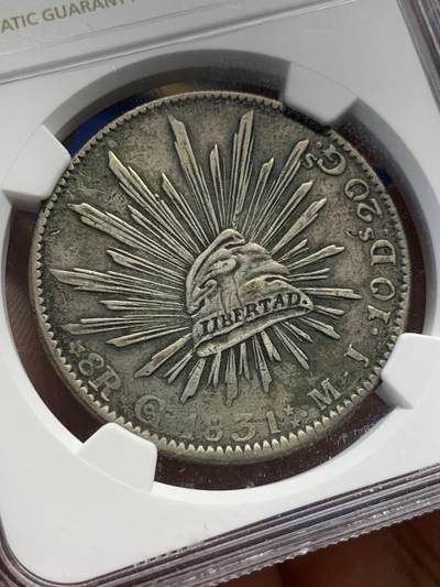 《竞宝斋》第406场 周日，周一，2场连拍 （全场包邮） NGC XFD 墨西哥 1831 Go MJ 鹰洋 8瑞尔 双星版 5级鹰 早期鹰 非常稀少