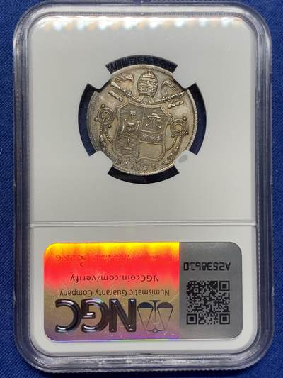 《竞宝斋》第406场 周日，周一，2场连拍 （全场包邮） NGC MS62 教皇国 1834年 格里高利十六世 30BAI 银币