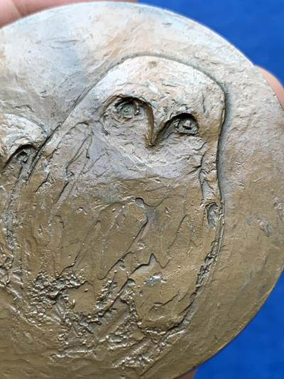 《竞宝斋》第406场 周日，周一，2场连拍 （全场包邮） 法国大铜章，直径67MM，重203克，1989 丰饶角铜币 飞禽艺术之猫头鹰。