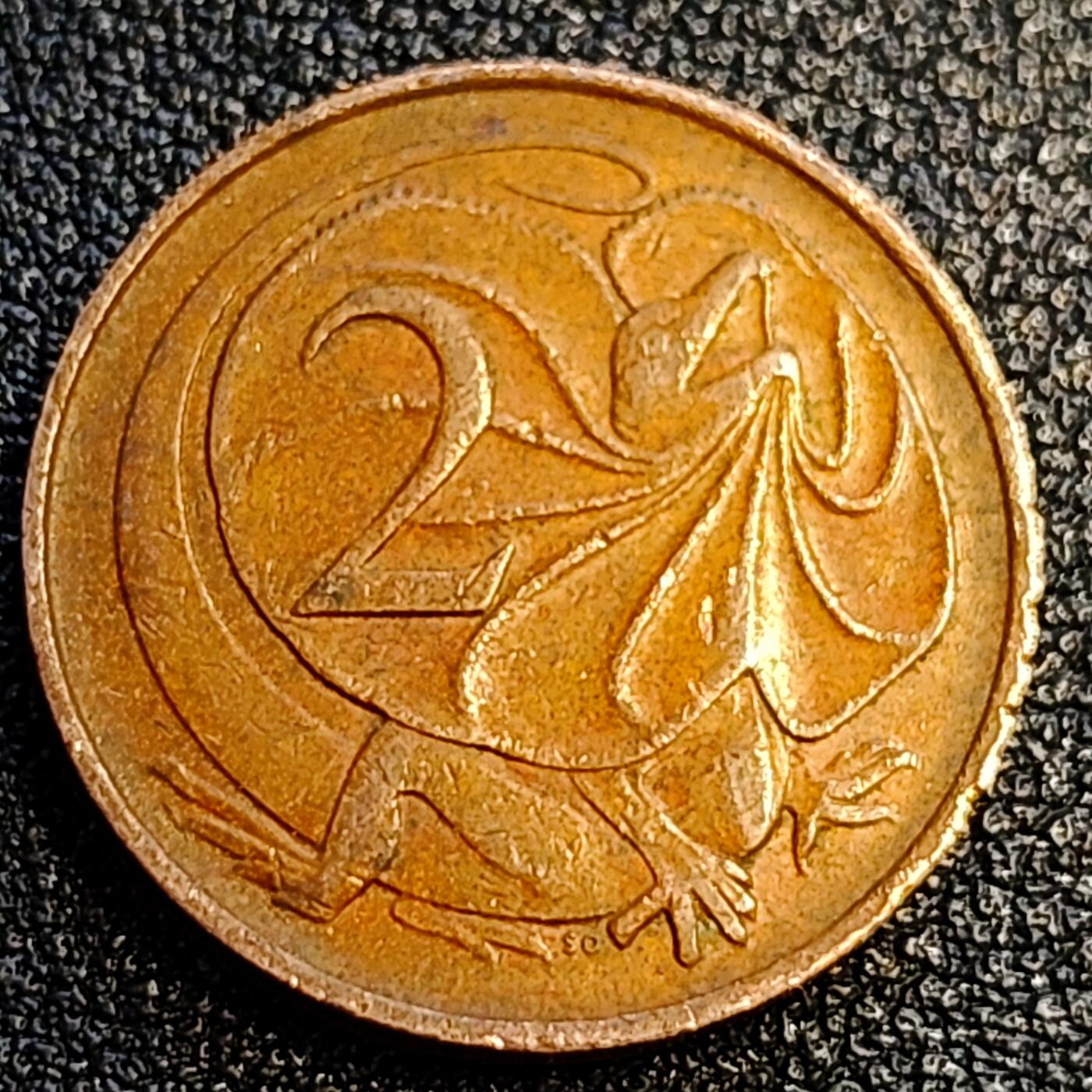 泉币菌-第67场-精品场 美品 1966年 英属澳大利亚2分铜币 伞蜥蜴斗篷蜥 21.5mm