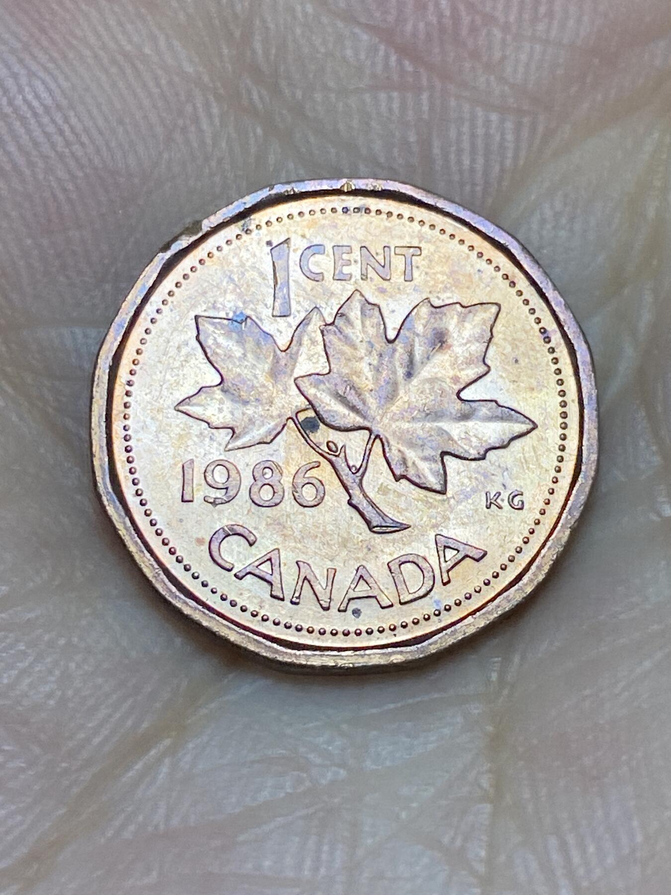 2025年第七十二场(总第九十八场）外国好品散币(免佣金) 加拿大🇨🇦1986年1分(伊丽莎白二世中年花冠，第四版低浮雕版)