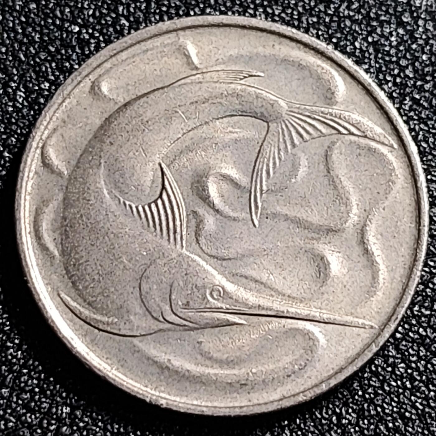 泉币菌-第66场-精品场 高币值 1972年 新加坡20分 海洋动物-剑鱼 24mm 