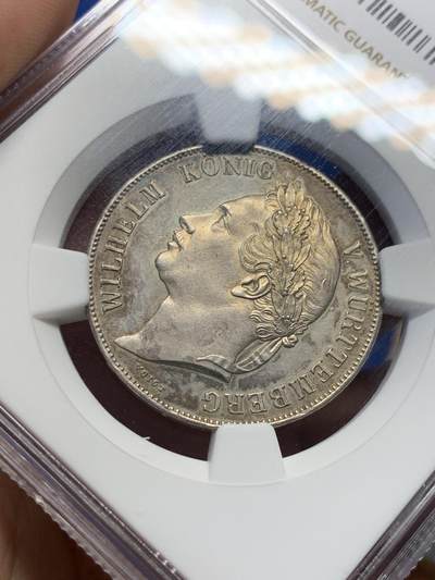 《竞宝斋》第406场 周日，周一，2场连拍 （全场包邮） NGC MS63 德国1841年符腾堡登基纪念1盾银币 原味包浆 品相状态很舒服