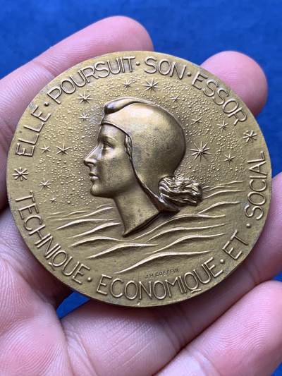 《竞宝斋》第406场 周日，周一，2场连拍 （全场包邮） 1962年法国跨大西洋航运公司纪念铜章 69.2克 52.7mm 丰饶角铜标