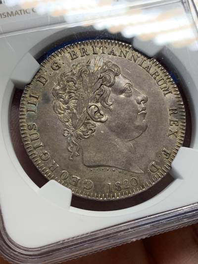 《竞宝斋》第406场 周日，周一，2场连拍 （全场包邮） NGC AU58 英国1820乔治三世马剑无敌状态。比很多MS61都好，NGC给分过于保守，重评大概率加分