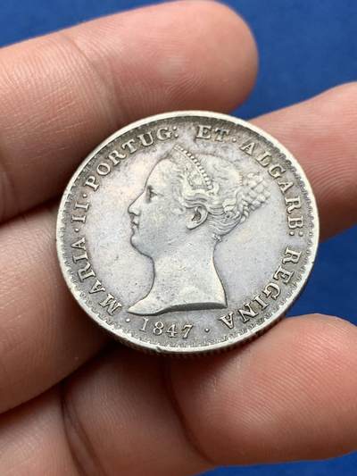 《竞宝斋》第406场 周日，周一，2场连拍 （全场包邮） 葡萄牙1847年玛利亚二世500瑞斯银币