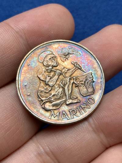 《竞宝斋》第406场 周日，周一，2场连拍 （全场包邮） 圣马利诺 1975年 石匠500里拉 UNC 原光好彩 11g 835银