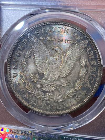 《竞宝斋》第406场 周日，周一，2场连拍 （全场包邮） PCGS MS64 美国 1879年 1美元 摩根 银币 五彩包浆 HA-MS64分拍卖价格在1300元 经典品种