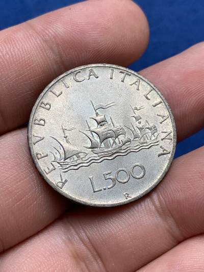 《竞宝斋》第406场 周日，周一，2场连拍 （全场包邮） 意大利1961年帆船少女500里拉银币