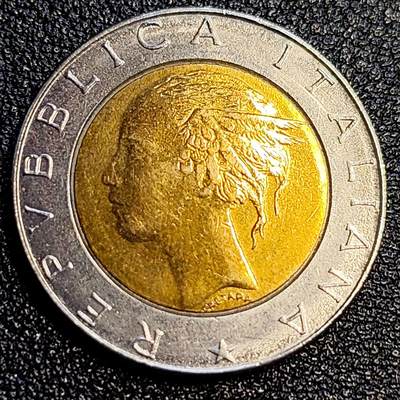 泉币菌-第67场-精品场 世界首枚双色币 意大利1987年500里拉 罗马建筑雕像 广场 25.8mm