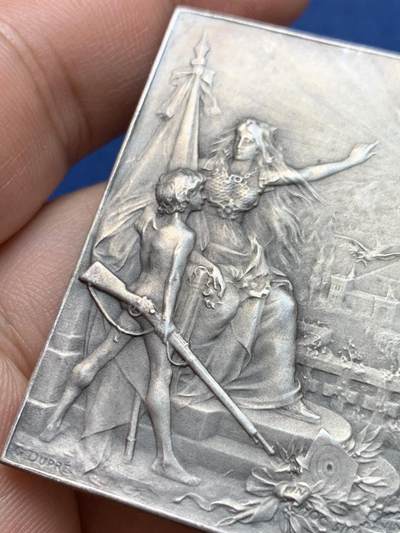 《竞宝斋》第406场 周日，周一，2场连拍 （全场包邮） G . Dupre 法国射击联合会镀银铜章 法国新艺术 乔治杜普雷，品相佳。尺寸：50.7 × 38 mm ，重：40.7g