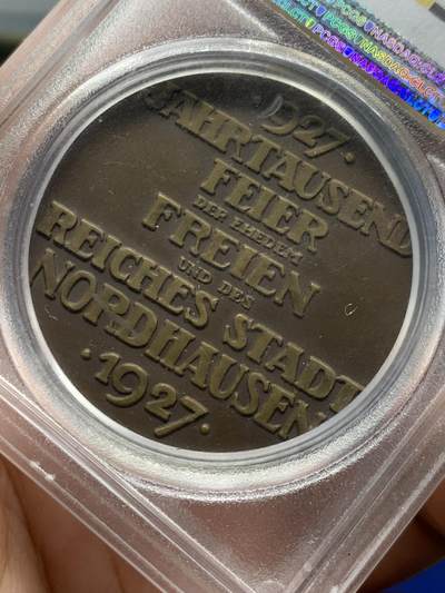《竞宝斋》第406场 周日，周一，2场连拍 （全场包邮） PCGS SP62 德国 1927年 诺德豪森建城千年纪念铜章 魏玛共和国时期 加厚盒子 磨砂 唯一冠军分 稀见品种