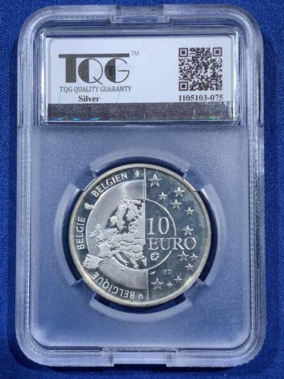 《竞宝斋》第406场 周日，周一，2场连拍 （全场包邮） TQG PF65UC 比利时2005年二战胜利60周年10欧元精制纪念银币 925银 18.75g