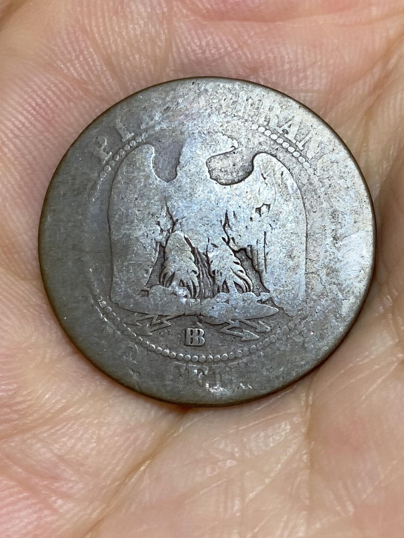 2025年第七十二场(总第九十八场）外国好品散币(免佣金) 法兰西第二帝国1863年5生丁(拿破仑三世后期桂冠版，BB标，斯特拉斯堡造)