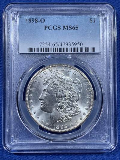 《竞宝斋》第406场 周日，周一，2场连拍 （全场包邮） - PCGS MS65 美国1898年摩根O版1美元银币 白净犀利