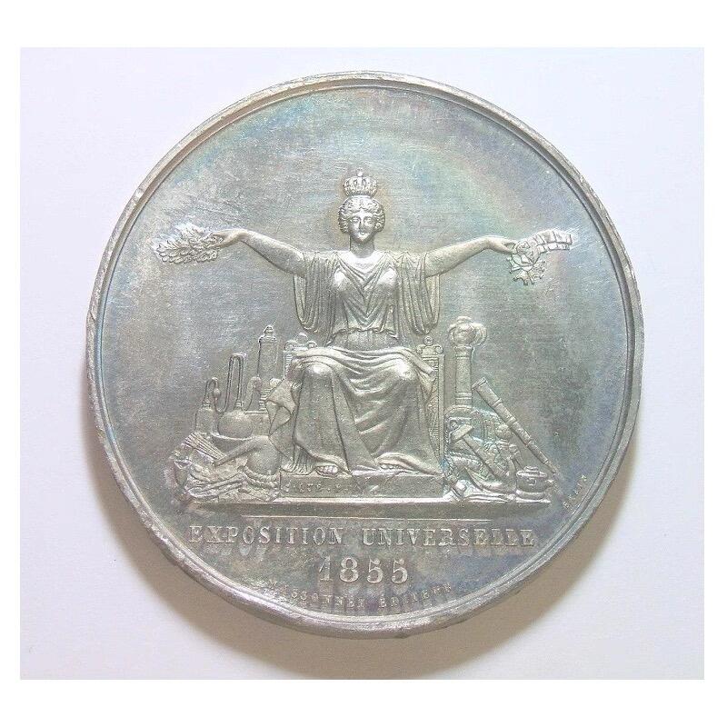法国1855年 拿破仑三世+女神高浮雕精制大合金章 50MM