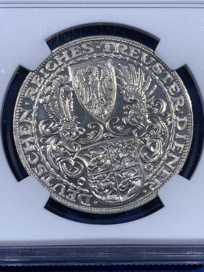 《竞宝斋》第406场 周日，周一，2场连拍 （全场包邮） NGC MS64 德国 1927年兴登堡80大寿纪念币型章 高分好状态