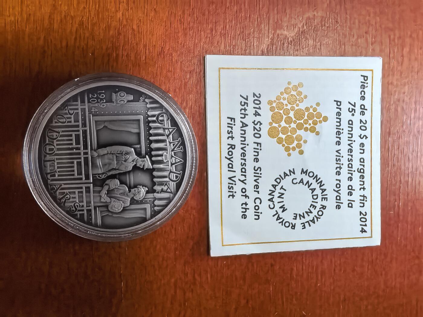 长老汇蛇年精选第二十九场拍卖 2014加拿大首次皇家访问75周年20加元仿古银币，带证书，5000枚