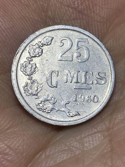 2025年第七十二场(总第九十八场）外国好品散币(免佣金) - 卢森堡🇱🇺1960年25分(七任大公夏洛特夫人时期第五版)