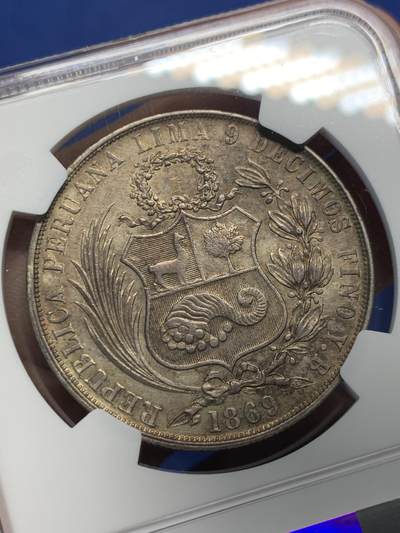 《竞宝斋》第406场 周日，周一，2场连拍 （全场包邮） NGC AU 秘鲁1869年1索尔银币