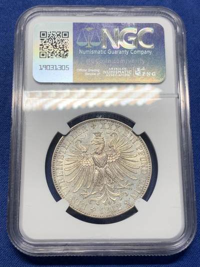 《竞宝斋》第406场 周日，周一，2场连拍 （全场包邮） NGC AU58 德国 1862年 1泰勒  银币 原味淡金色包浆