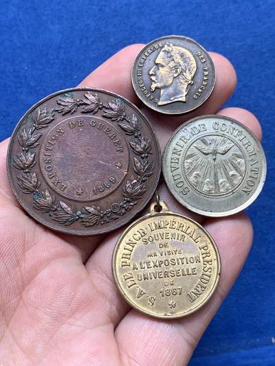 《竞宝斋》第406场 周日，周一，2场连拍 （全场包邮） 4枚一组 法国拿破仑铜章 总重约49.3克