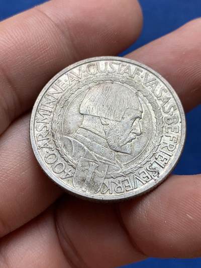 《竞宝斋》第406场 周日，周一，2场连拍 （全场包邮） 瑞典1921年独立战争胜利400年纪念2克朗银币