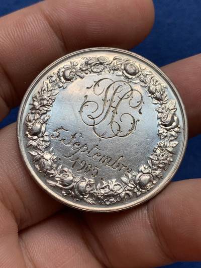 《竞宝斋》第406场 周日，周一，2场连拍 （全场包邮） 法国1905婚姻与爱情纪念银章，21.65g，36.3mm，丰饶角银标。