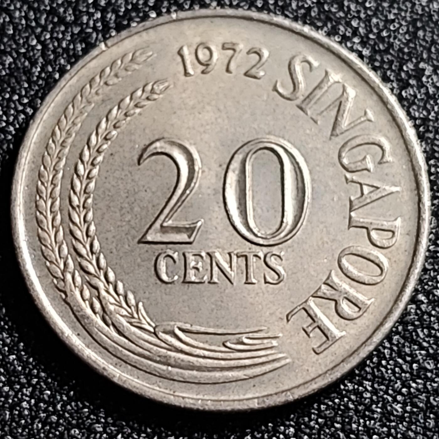 泉币菌-第66场-精品场 高币值 1972年 新加坡20分 海洋动物-剑鱼 24mm 