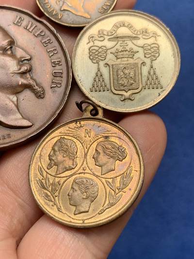 《竞宝斋》第406场 周日，周一，2场连拍 （全场包邮） 4枚一组 法国拿破仑铜章 总重约49.3克