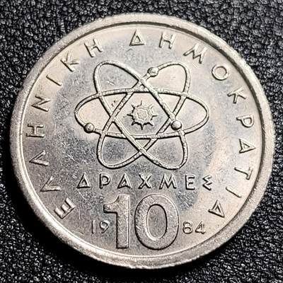 泉币菌-第66场-精品场 - 原光美品 希腊1984年10德拉克马铜镍币，哲学家德谟克利特，26mm