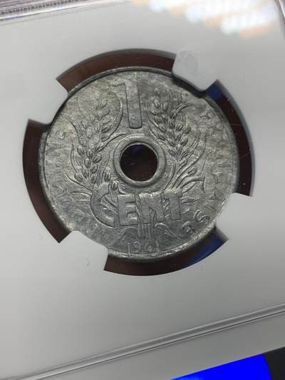 《竞宝斋》第406场 周日，周一，2场连拍 （全场包邮） NGC MS63 法属印支1941花帽1分锌币 保存非常难得