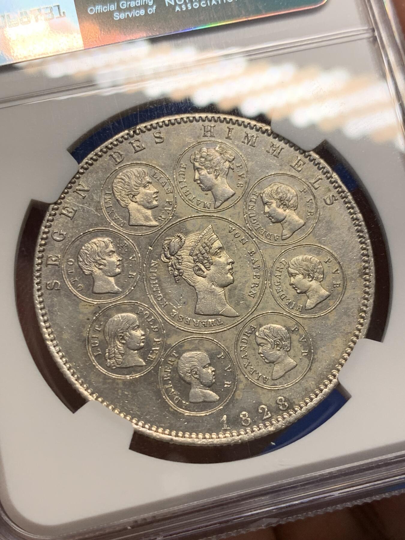 《竞宝斋》第406场 周日，周一，2场连拍 （全场包邮） NGC UNC 德国 1828年巴伐利亚祝福王室历史协定泰勒