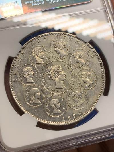 《竞宝斋》第406场 周日，周一，2场连拍 （全场包邮） NGC UNC 德国 1828年巴伐利亚祝福王室历史协定泰勒