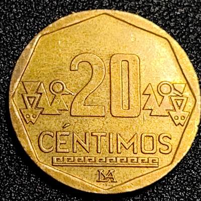 泉币菌-第67场-精品场 - 美品 秘鲁20分 奇穆帝国时期昌昌古城图案 黄铜币 23mm 