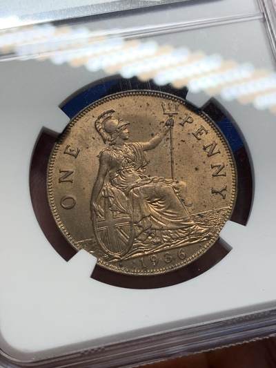 《竞宝斋》第406场 周日，周一，2场连拍 （全场包邮） NGC MS63RB 英国1963年乔治五世便士铜币