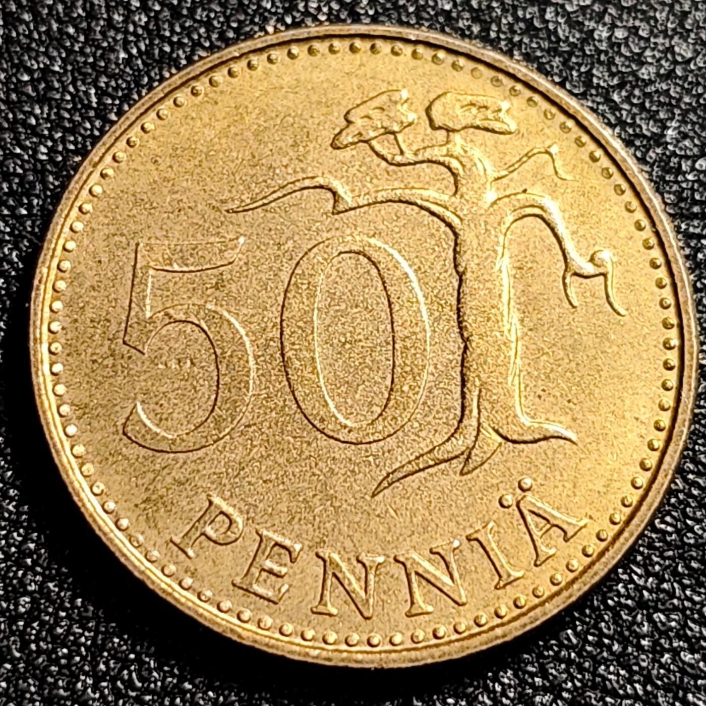 泉币菌-第66场-精品场 1971年 芬兰50芬尼铜币 持剑狮子 25mm