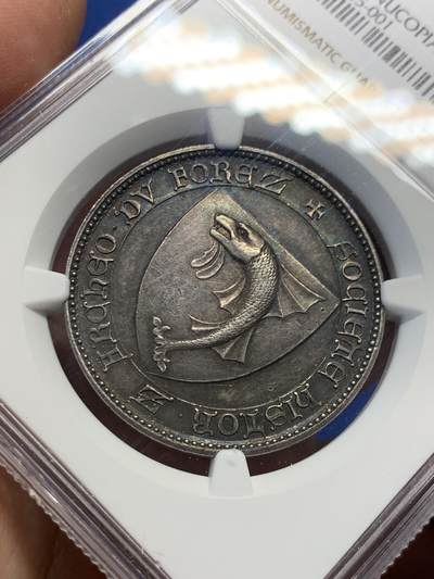 《竞宝斋》第406场 周日，周一，2场连拍 （全场包邮） NGC MS61 法国 弗雷兹考古协会 银质代币 漂亮的黑色包浆