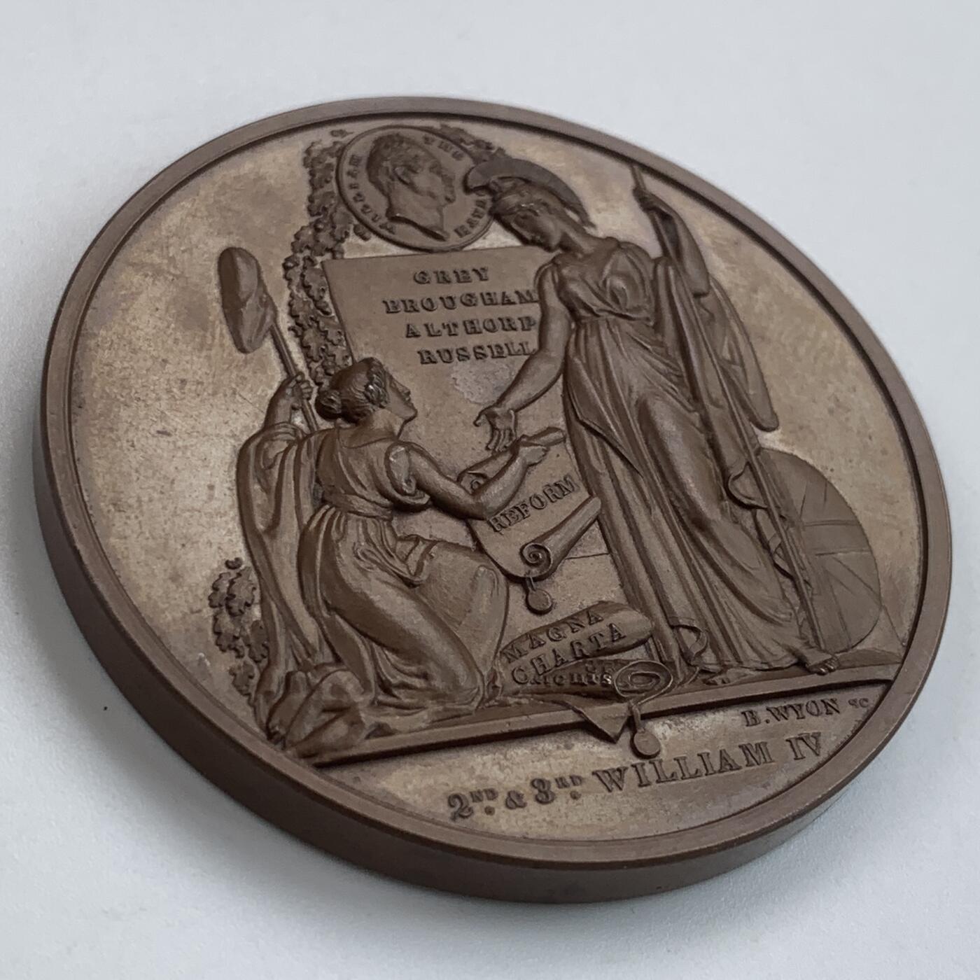 掌中浮雕-藏着的欧洲第032场 1832年英国伦敦金融城系列章，英国改革法案铜章 51mm,B.wyon雕刻，伦敦金融城系列中的第三枚，正面有威廉四世头像。