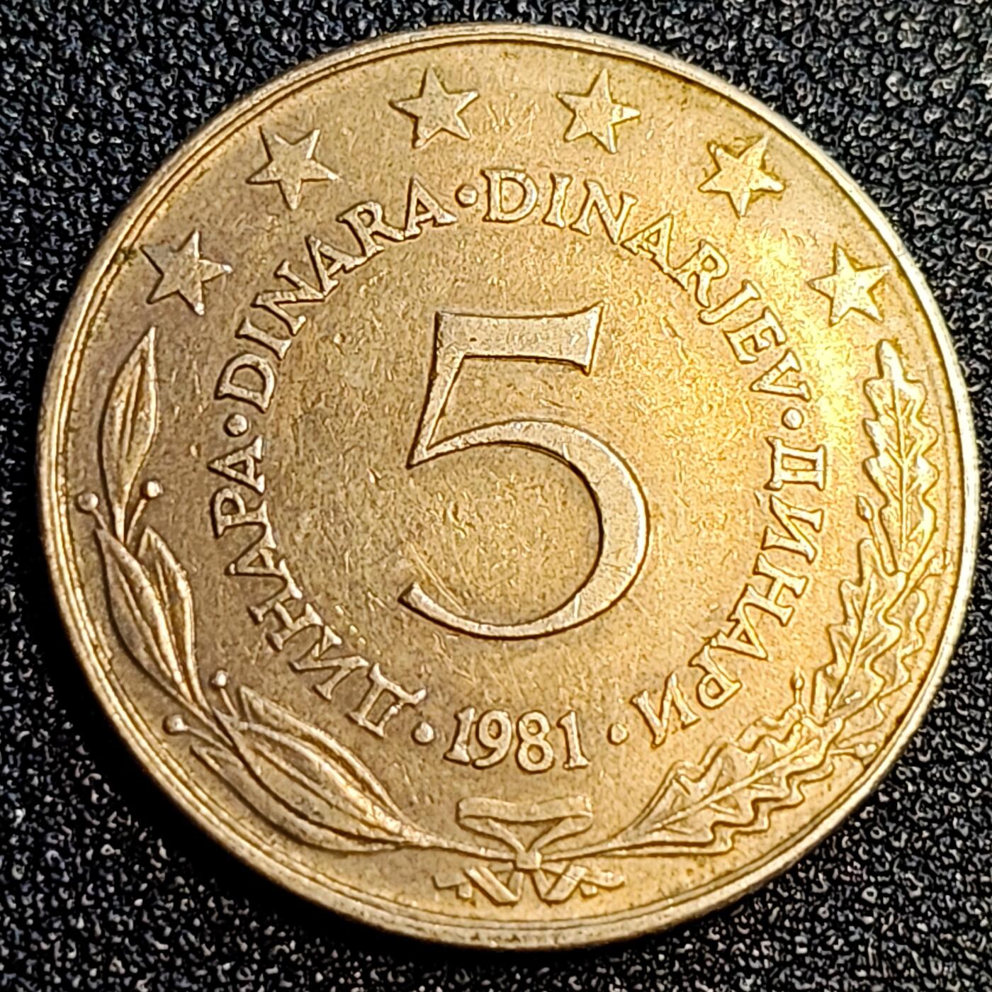 泉币菌-第67场-精品场 大币 1981年南斯拉夫 5第纳尔铜币 绝版币 27.5mm