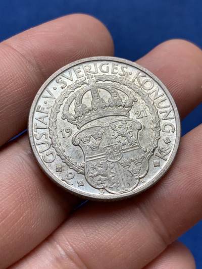 《竞宝斋》第406场 周日，周一，2场连拍 （全场包邮） 瑞典1921年独立战争胜利400年纪念2克朗银币