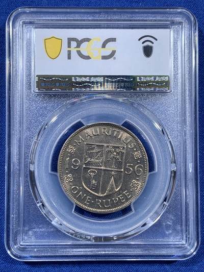 《竞宝斋》第406场 周日，周一，2场连拍 （全场包邮） PCGS MS63 毛里求斯1956年1卢比大镍币 充分流通品种 好品难得 毛里求斯英属热门 喜欢英属的不要错过了