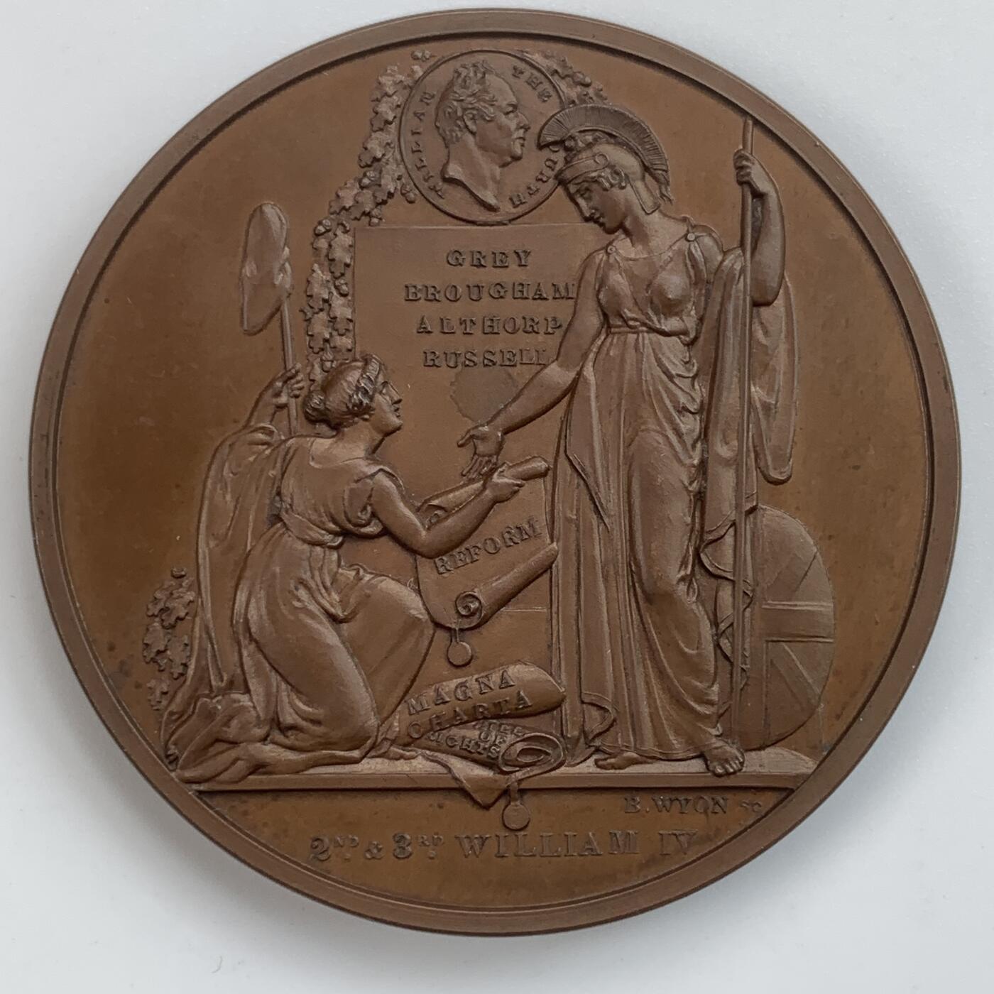 掌中浮雕-藏着的欧洲第032场 1832年英国伦敦金融城系列章，英国改革法案铜章 51mm,B.wyon雕刻，伦敦金融城系列中的第三枚，正面有威廉四世头像。