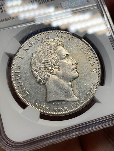 《竞宝斋》第406场 周日，周一，2场连拍 （全场包邮） NGC UNC 德国 1828年巴伐利亚祝福王室历史协定泰勒