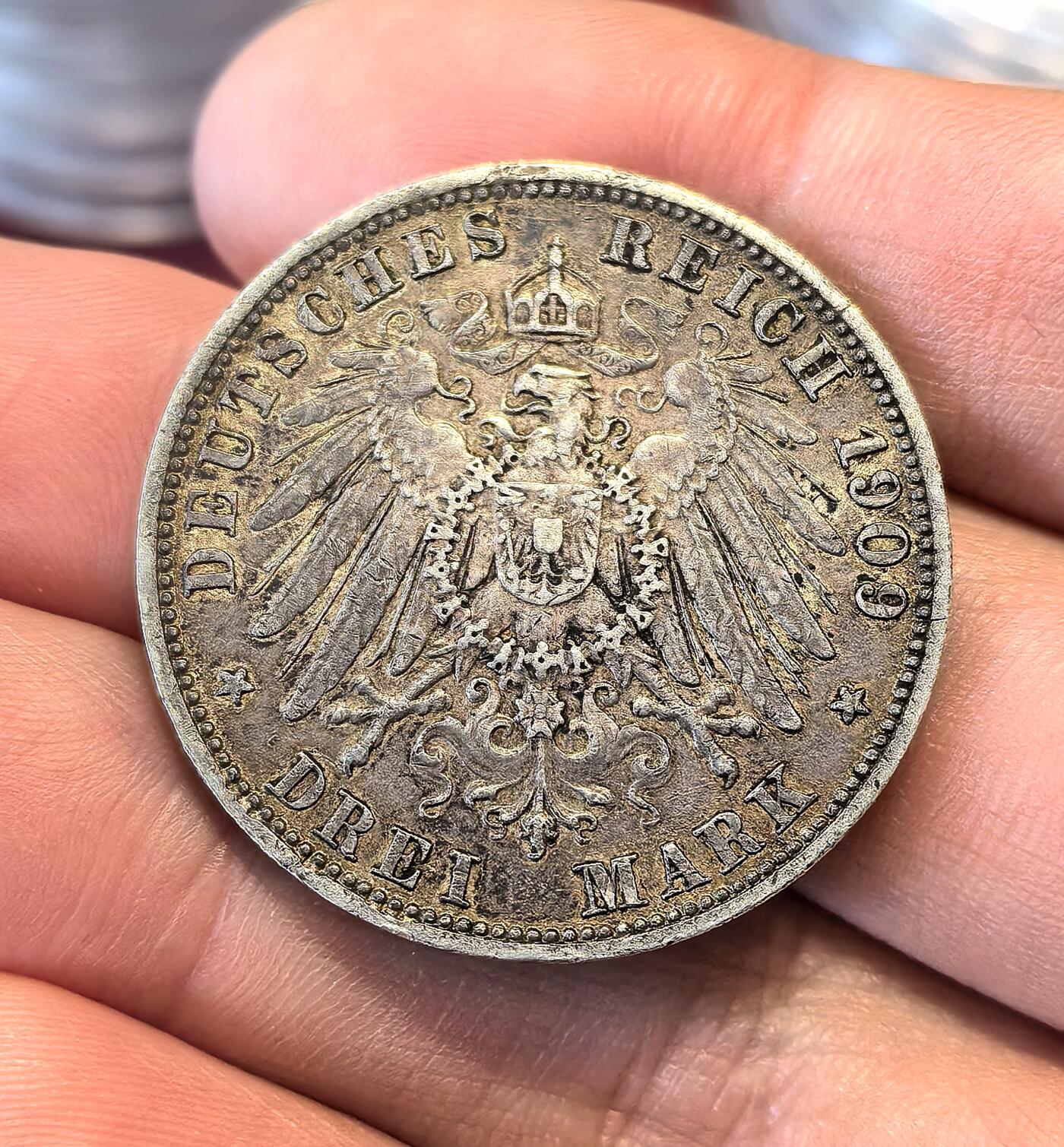 南宋泉阁俄币 外币 国币 专场第十五期【送拍无额外佣金】 德国 1909年 威廉二世3马克 银币 正面有有伤 味道不错 通货好品