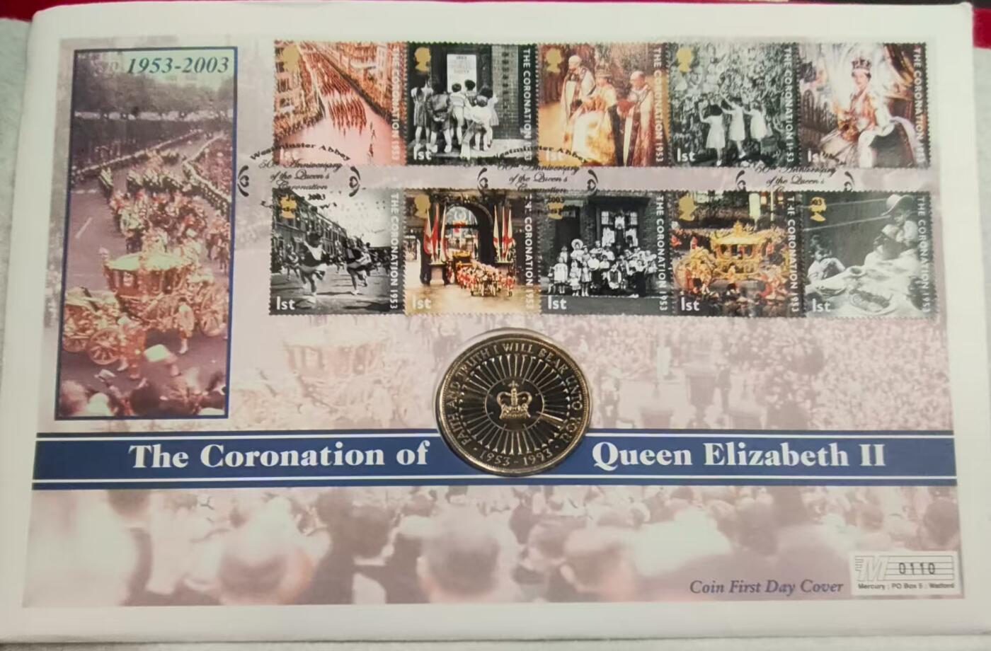 G&W世界散币，银币处理专场（第26场） 首日封-英国1993年5磅  伊丽莎白二世加冕40周年  克朗型