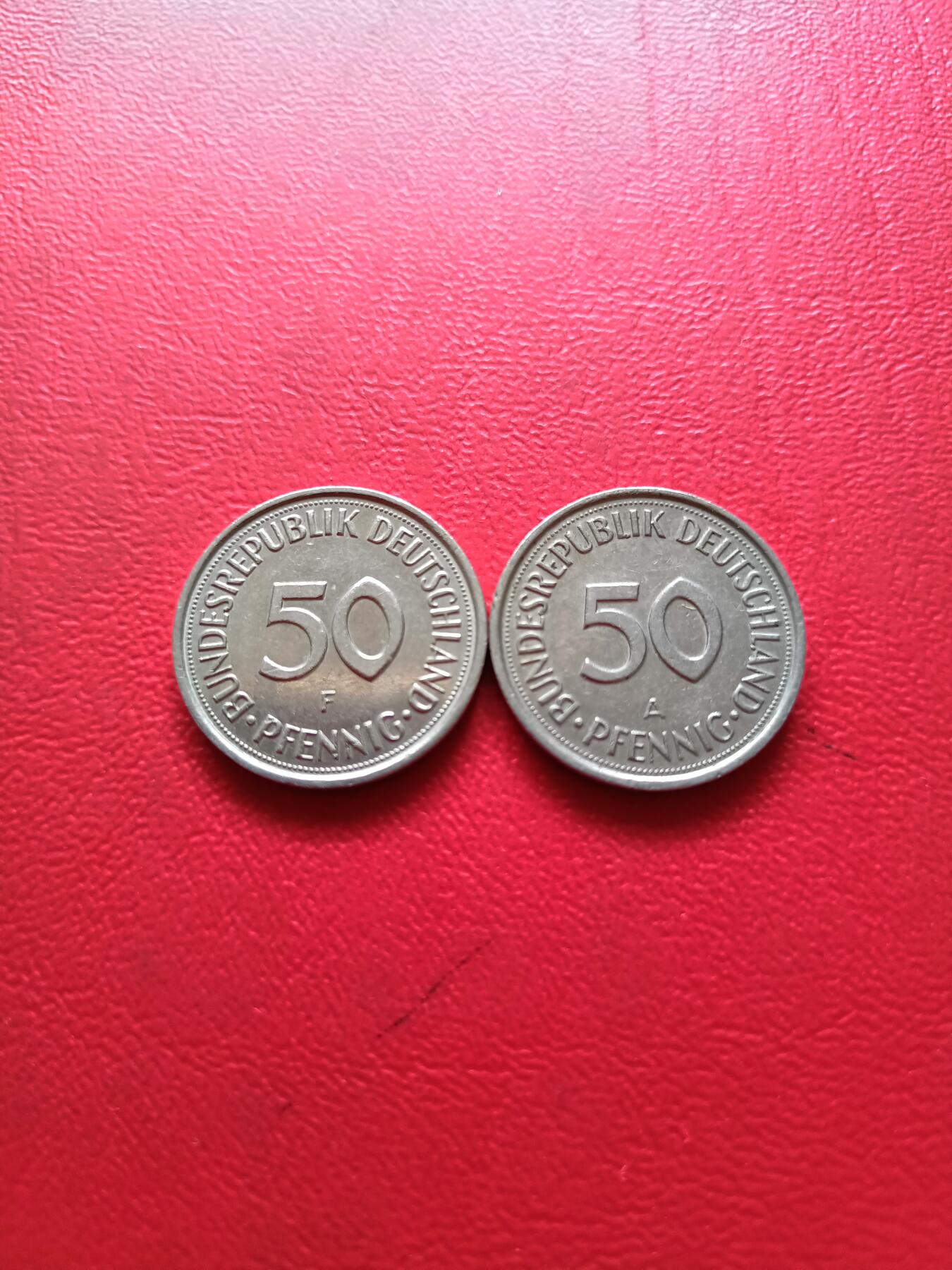 【云涧收藏】第四十九场 德国1990年A、F标50芬尼2枚