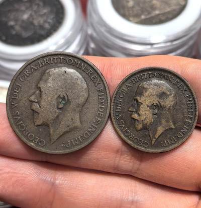 南宋泉阁俄币 外币 国币 专场第十五期【送拍无额外佣金】 - 英国 1913/1917年 乔治五世1便士/半便士铜币一对 通货好品 老包浆