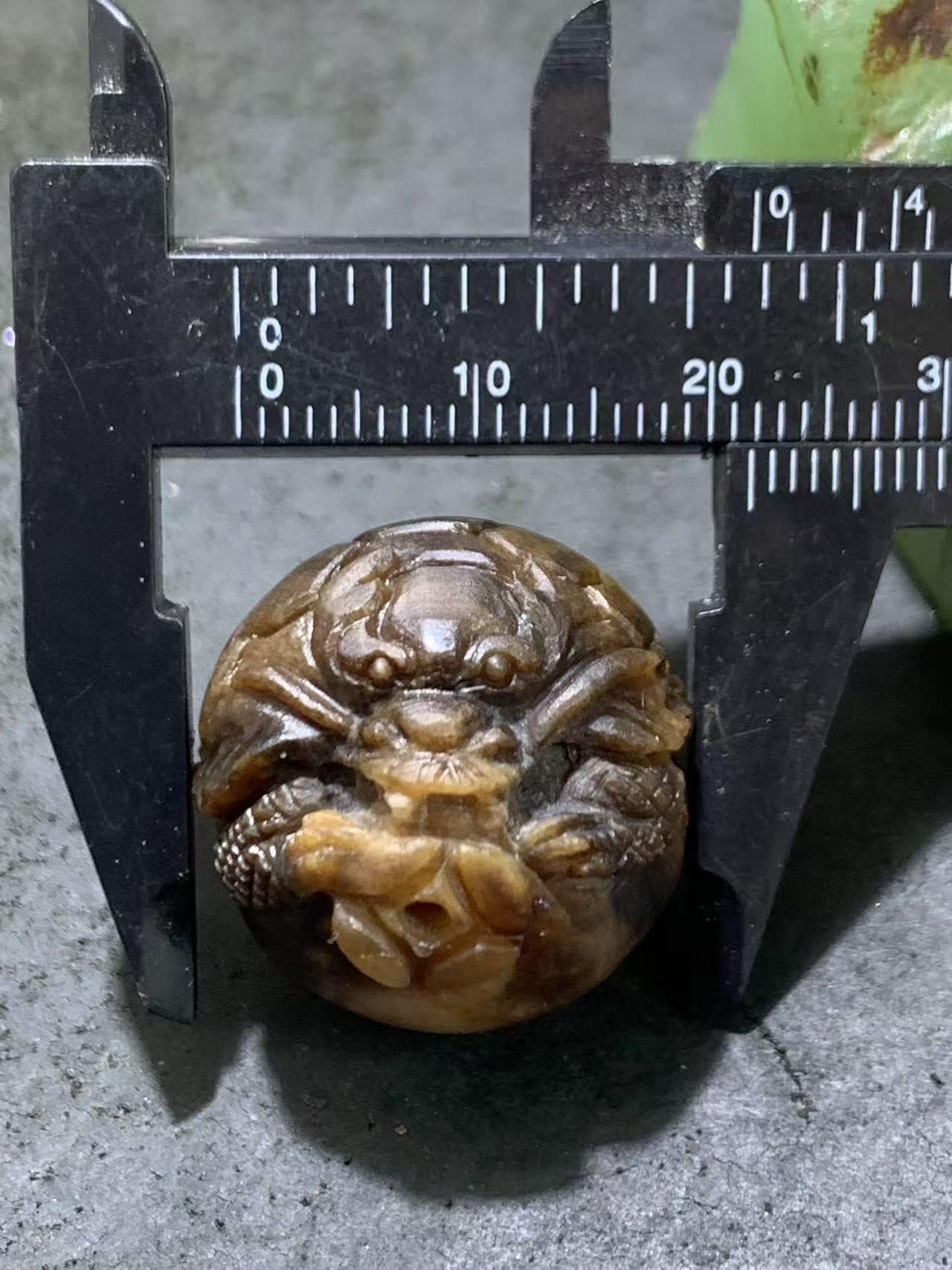 精美天然缅甸树化玉（木化玉）手工雕招财龙龟珠一颗！